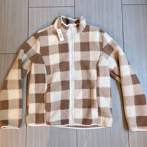 Fleece Plaid Jacket Beige and Brown